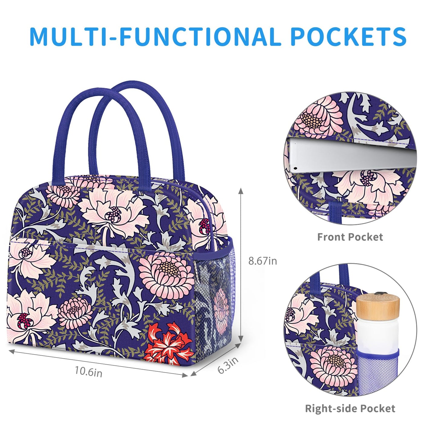 DALINDA Lunch Bag Lunch Box for Women Men Reusable Insulated Lunch Tote Bag,Leakproof Thermal Cooler Sack Food Handbags Case High Capacity for Travel Work Picnic Beach,Orchid