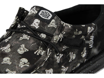 HEYDUDE Men's Wally Funk Skull Print, Black/Black Oyster, 10 Medium