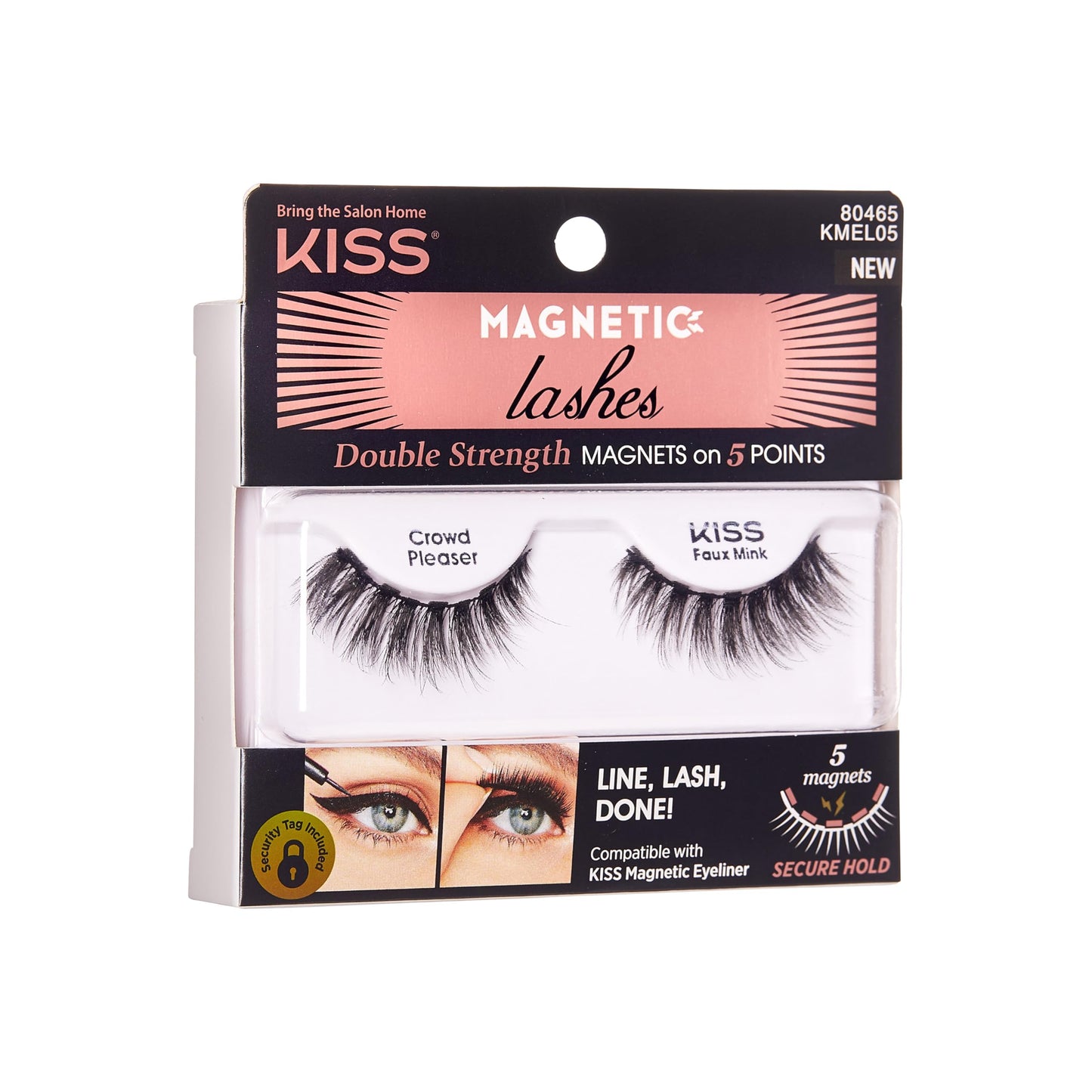 KISS Magnetic Lashes, Crowd Pleaser, 1 Pair of Synthetic False Eyelashes With 5 Double Strength Magnets, Wind Resistant, Dermatologist Tested Fake Lashes Last Up To 16 Hours, Reusable Up To 15 Times