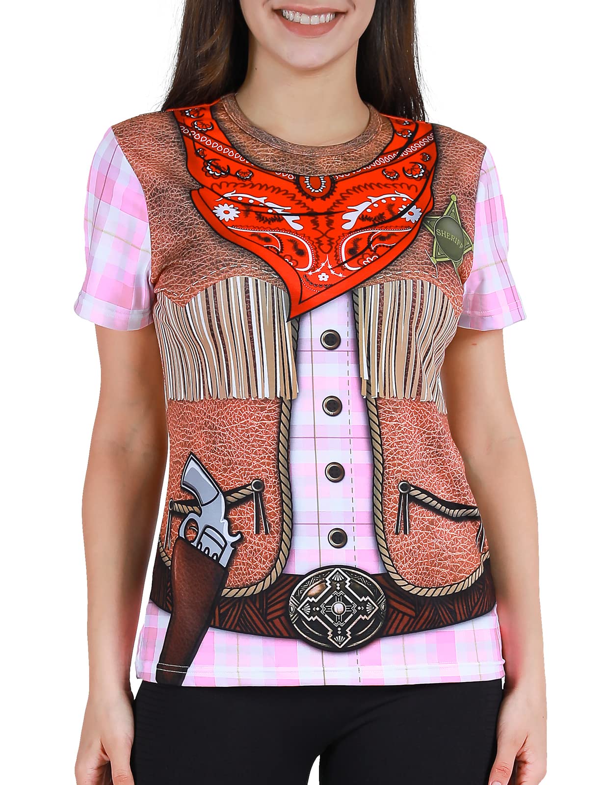 Funny World Women's Cowgirl Costume T-Shirts, XX-Large, Western Pink