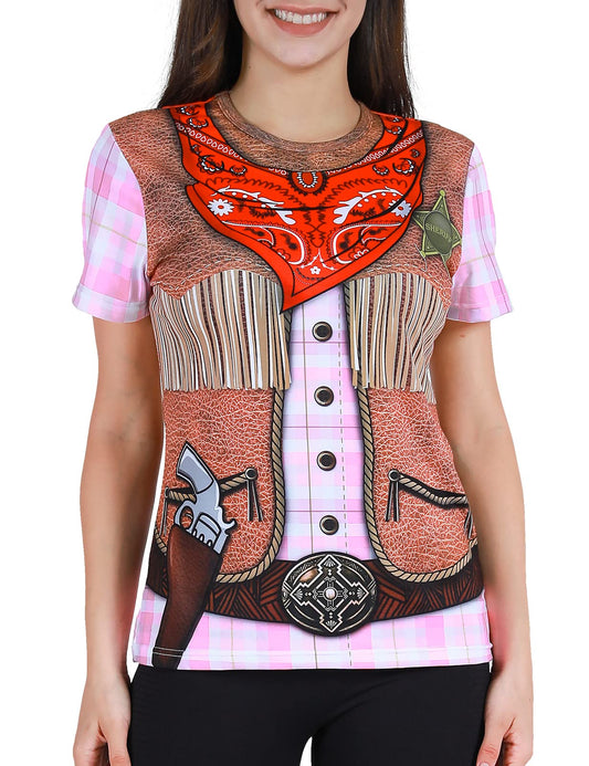 Funny World Women's Cowgirl Costume T-Shirts, XX-Large, Western Pink