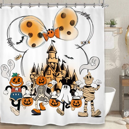 Kalmico Halloween Ghost Pumpkin Mummy Shower Curtain 60Wx72L Inch Trick or Treat Scary Spooky Pumpkin Horror Mouse Head Bathroom Set Accessories Decor with 12 Pack Hooks