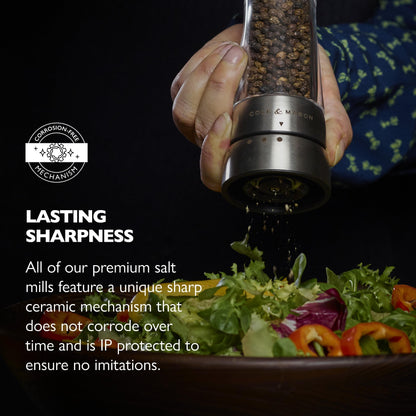 Cole & Mason Derwent Pepper Mill - Refillable Pepper Grinder with Gourmet Precision Mechanisms - Kitchen Accessories for Cooking - Black Peppercorn Grinder for Seasoning - Pepper Mill, Stainless Steel