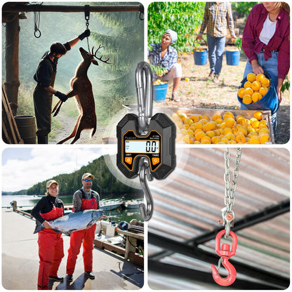 Fuzion Mini Crane Scale - Hanging Scale 440lb/200kg/1960N, Deer Scale with Large LCD Display, Hold & Tare Functions for Hunting, Farms, Fishing, No Setup Required