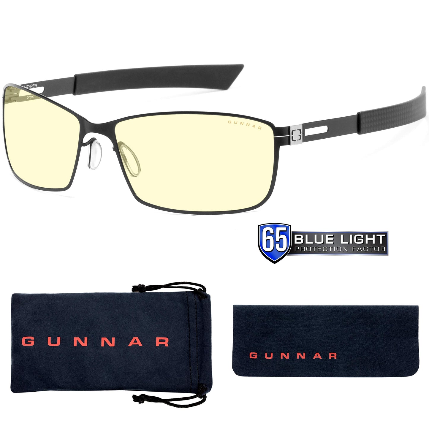 GUNNAR - Premium Gaming and Computer Glasses - Blocks 65% Blue Light - Vayper, Onyx, Amber Tint