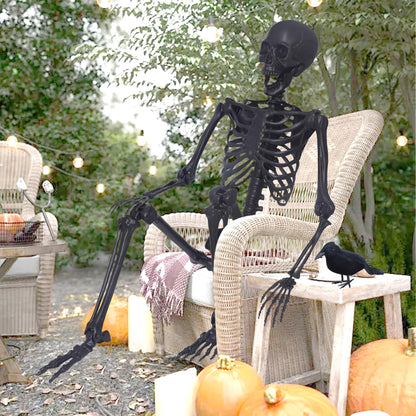 5.4Ft Halloween Skeleton,Posable Skeleton Full Size Skeleton with Movable Joints and 2PC Black Feathered Crows for Halloween Decorations Outside and Inside