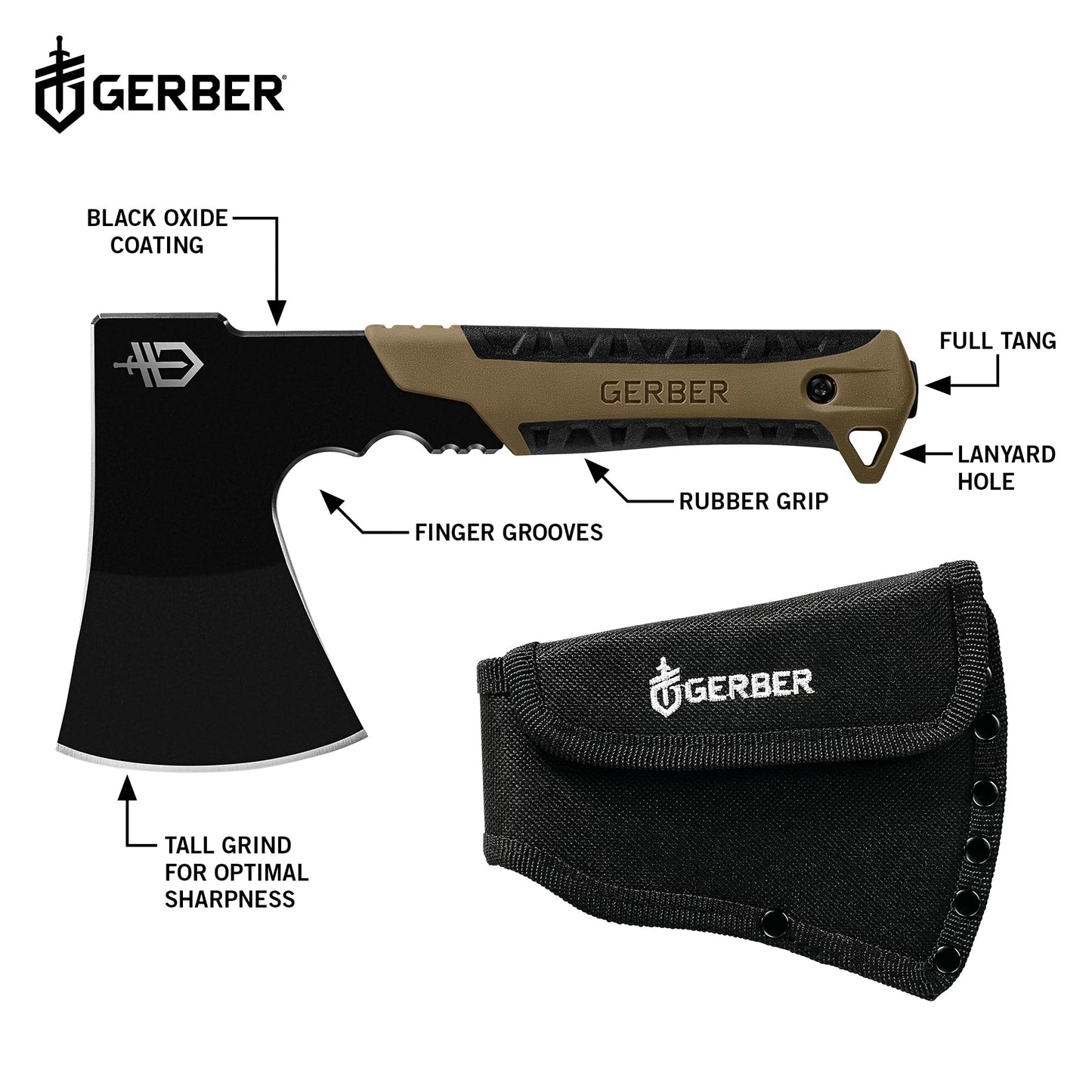 Gerber Gear Pack Hatchet - 3.5" Steel Blade Axe with Full Tang - Survival, Bushcraft and Camping Gear - with Mountable Nylon Sheath, Brown