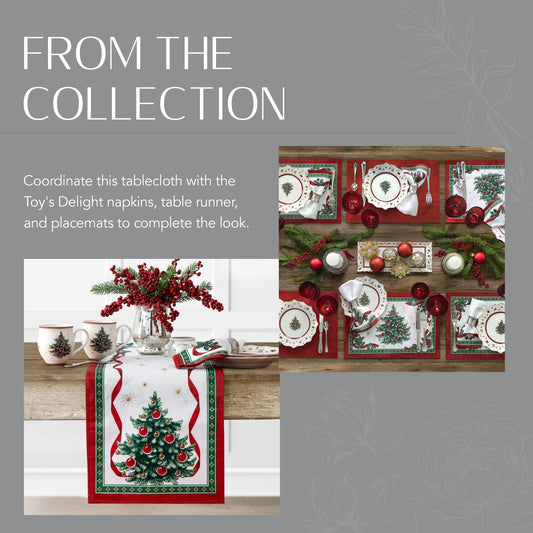 Elrene Home Fashions Villeroy & Boch Toy's Delight Christmas Fabric Tablecloth, Holiday Table Decor, 70" Round