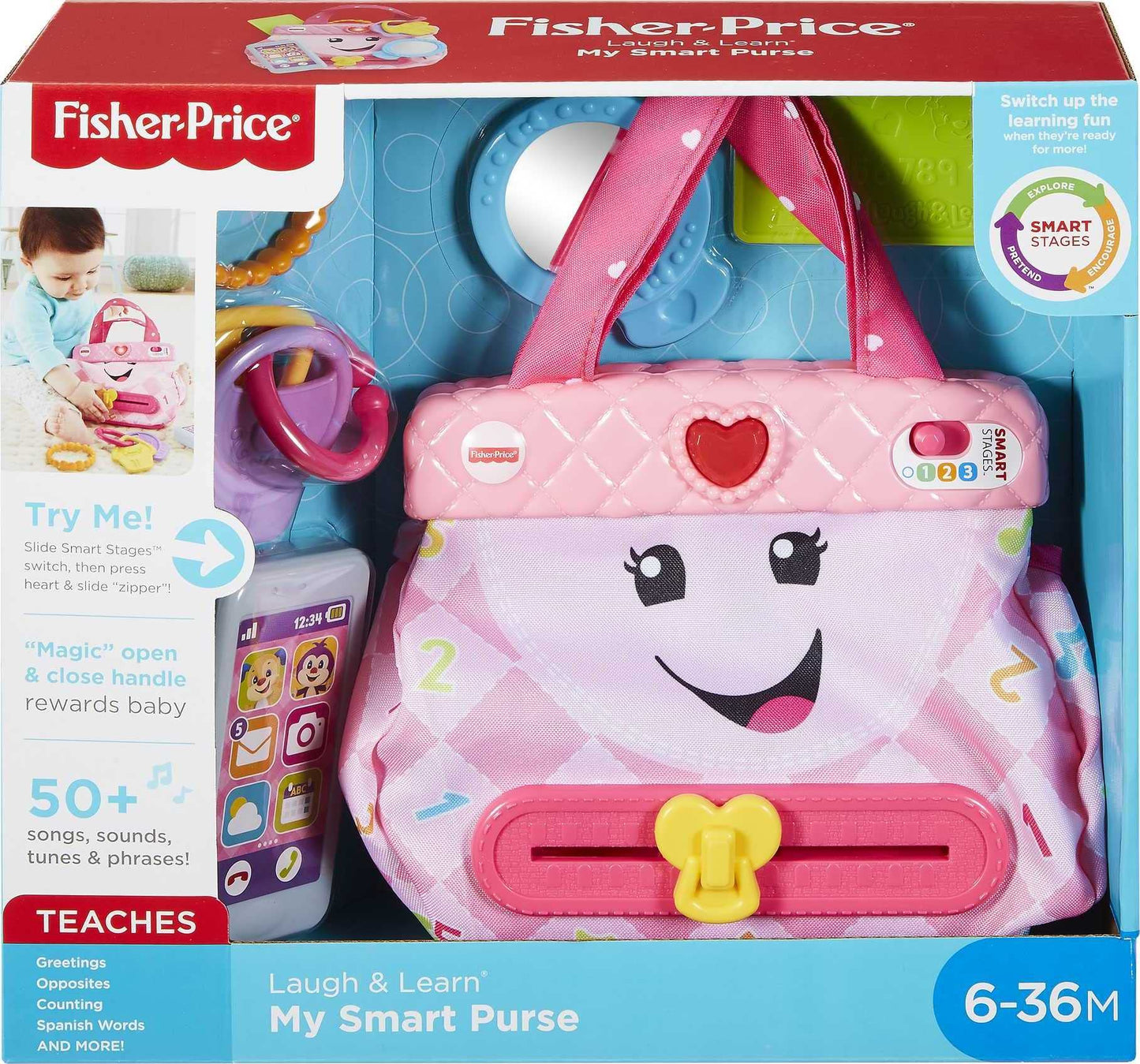 Fisher-Price Baby & Toddler Toy Laugh & Learn My Smart Purse with Lights, Learning Songs & 5 Accessories for Infants Ages 6+ Months