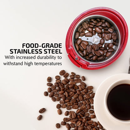 OVENTE Electric Coffee Grinder for Beans, Spices and More, 2.5Oz Compact Grinding Mill, Spice Grinder with Stainless Steel Blade, Pulse Button Operation and Transparent Easy to Open Lid, Black CG225B