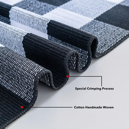 Cotton Buffalo Plaid Rugs 27.5"x43"(2.3'x3.6'),Complete Home Rug Hand-Woven, Indoor/Outdoor Use,Black & White Checkered Rug-Layered Door Mats, Washable for Front Porch, Kitchen, Farmhouse