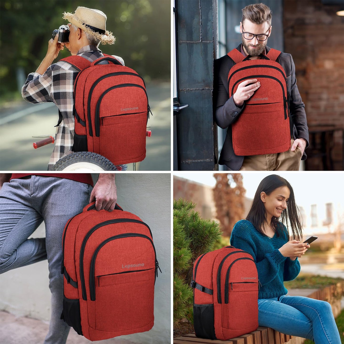 Lapsouno Large Backpack, Travel Laptop Backpack, Carry on Backpack, Sturdy 17 Inch TSA Friendly with USB Port, Water Resistant College School Bag Gifts for Men Women, Wine Red