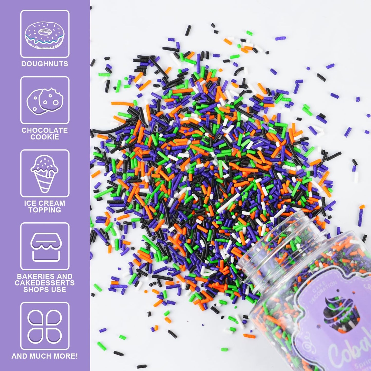 Halloween Jimmies Sprinkles for Cake Decorating 4.2 oz Edible Purple Orange Black and Green Sprinkles for Cupcake Topper Cookie Chocolate Cake Ice cream Decorations Baking Halloween Party