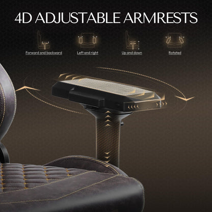 Dowinx Gaming Chair Big and Tall, Ergonomic Computer Chair with 4D Armrests and Footrest Massage Lumbar Support, High Back Comfortable Gamer Chair for Adults 350Lbs PU Leather for Office Game, Brown