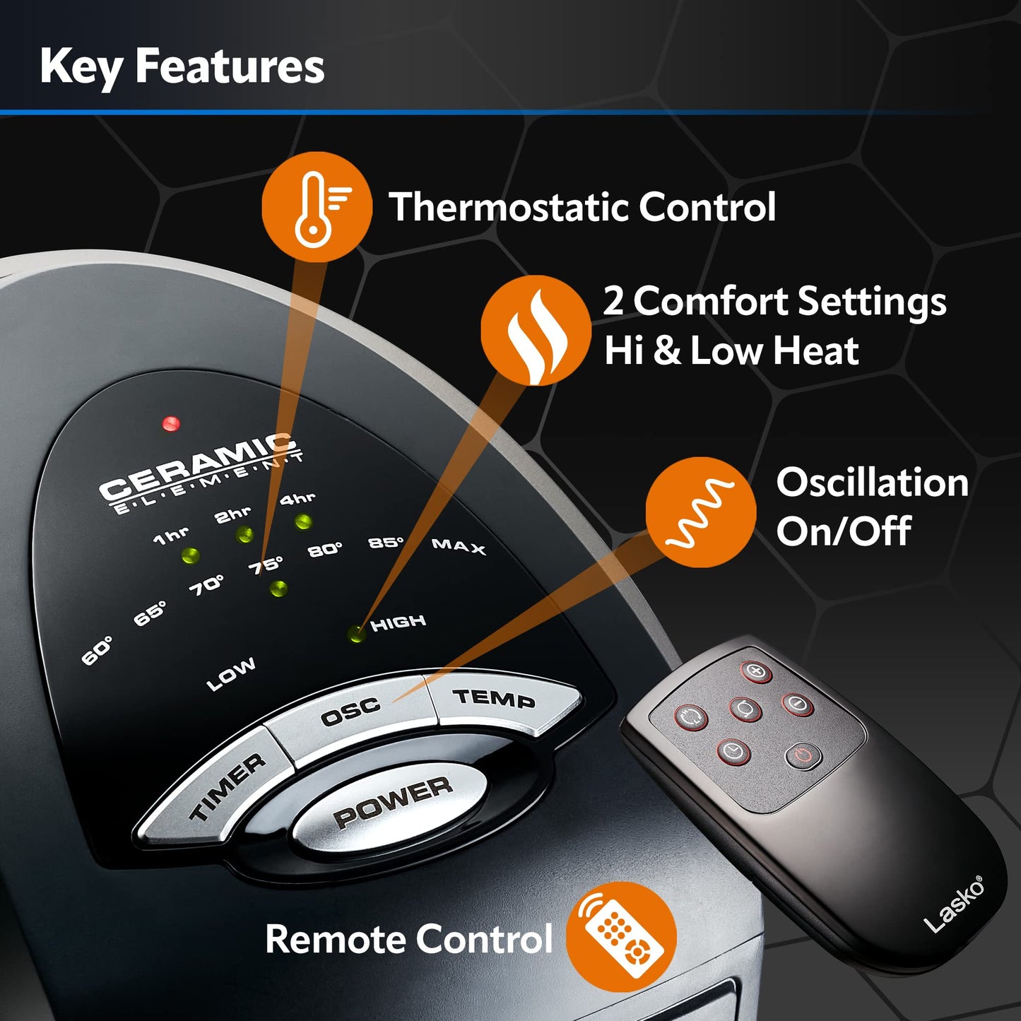 Lasko Tower Space Heater Indoor, Compact Electric Heaters for Indoor Use, Small Space Heater with Remote, Ideal Lasko Space Heaters for Indoor Use, 22.5 Inches, Grey/Black, 1500W, 751320