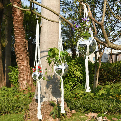 FGBNM 4"/6"/8"/9"/10" Disco Ball Planter, Disco Ball Plant Hanger with Hanging Rope, Hanging Chain, Hook, Circle and Extra Mirror Pieces (6" Silver, 1pcs)