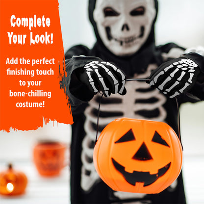 Kangaroo Skeleton Gloves - Skull Hands Gloves for Kids - Bone Reaper Ghost Halloween Apparel Accessories - White Printed Black Skeleton Gloves