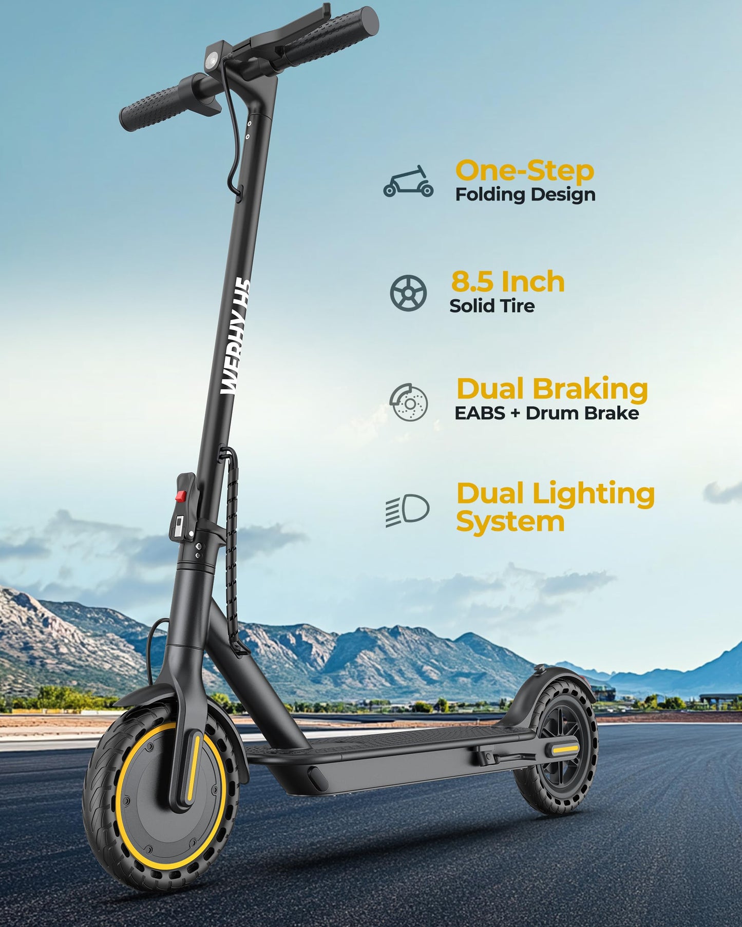 Electric Scooter, 350W/500W Motor, 8.5''/10''Tires, Top Speed 16/19/22 mph, Max 12/21/23Miles Ranges, Foldable E Scooter for Adults (H5-187Wh-350W)