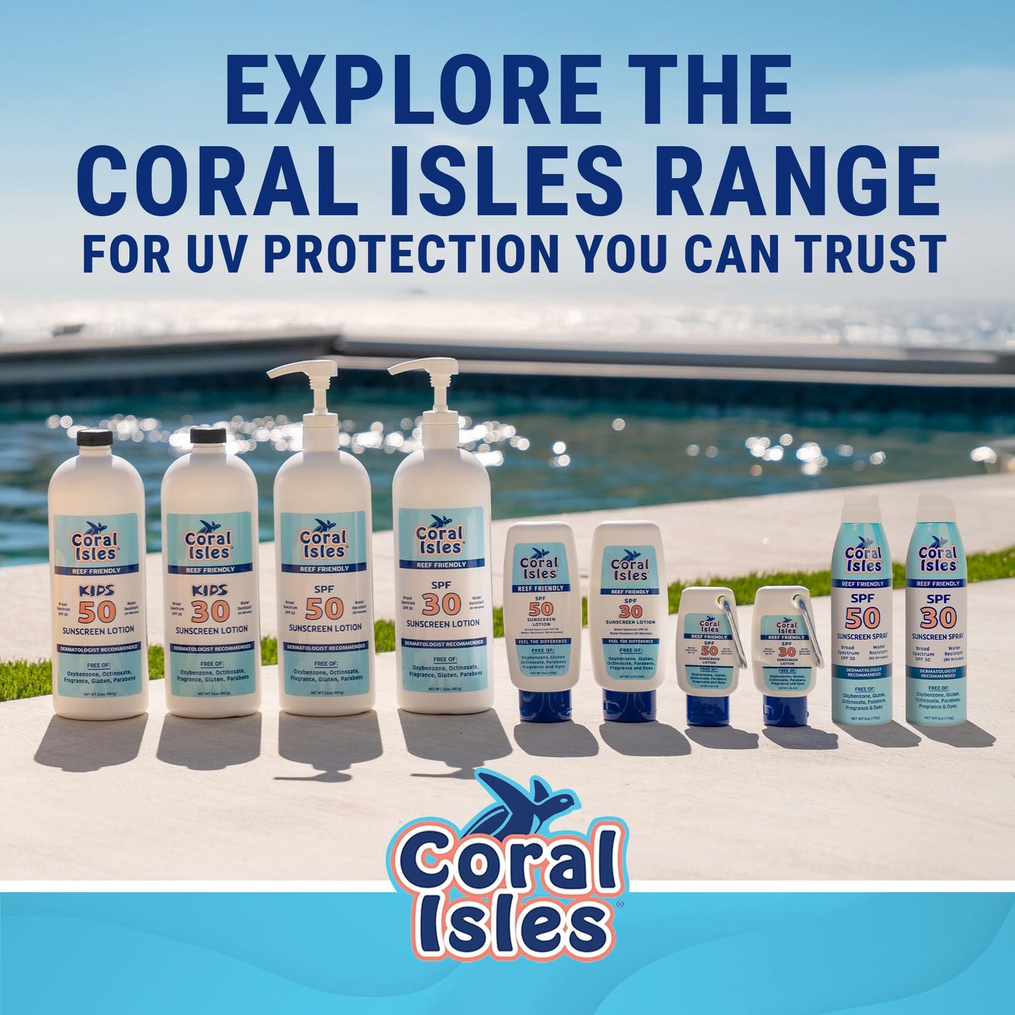 Coral Isles Sunscreen SPF 50 | Hawaii Compliant as Reef Safe | Octinoxate & Oxybenzone Free | Broad Spectrum UVA/UVB Protection | Water Resistant 80 Min. | Fragrance Free | 6 Fl Oz Lotion