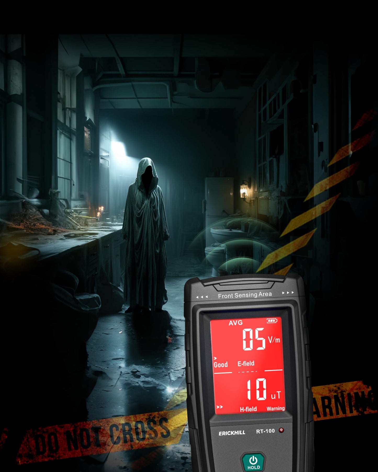 ERICKHILL EMF Detector, Rechargeable Digital Electromagnetic Field Radiation Detector Hand-held Digital LCD EMF Meter Great Tester for Home EMF Inspections,Ghost Hunting Green