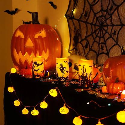 Homemory Halloween Candles, Orange Flameless Candles, Outrdoor Waterproof Battery Operated LED Pillar Candles with Remote Timers for Halloween Decoration, 3”x6”, Set of 3