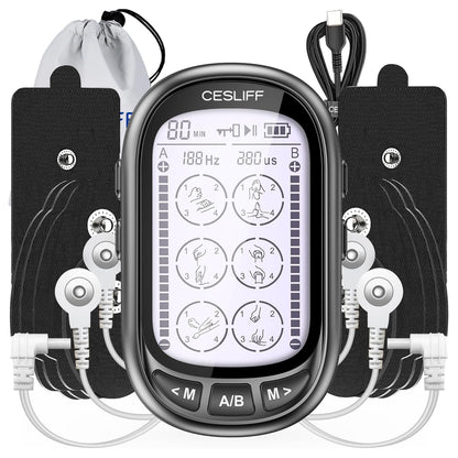 Dual Channel TENS EMS Unit 24 Modes 36 Levels, Upgraded Large Screen Intensity Muscle Stimulator for Back Neck Shoulder Pain Relief, Rechargeable Electric Pulse Massager TENS Machine with 10 Pads