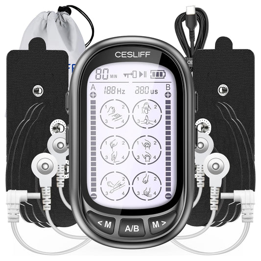 Dual Channel TENS EMS Unit 24 Modes 36 Levels, Upgraded Large Screen Intensity Muscle Stimulator for Back Neck Shoulder Pain Relief, Rechargeable Electric Pulse Massager TENS Machine with 10 Pads