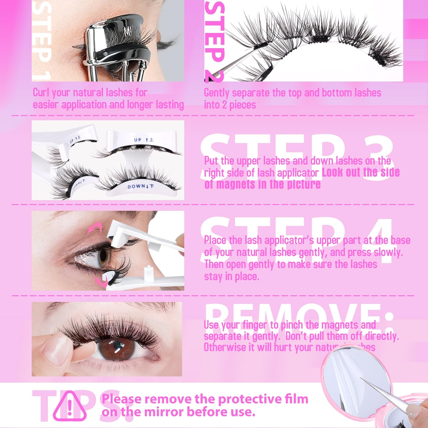 JIMIRE Magnetic Eyelashes Natural Look 2 Pairs Cat Eye Magnetic Lashes with Applicator Reusable Magnetic Eyelashes No Glue Needed Magnetic Lashes without Eyeliner Demi-Wispies Eyelashes Easy to Apply