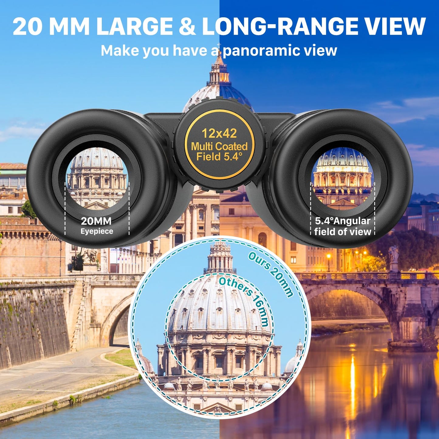 Kylietech 12X42 Binoculars for Adults with Universal Phone Adapter, HD Waterproof Fogproof Compact Binoculars for Bird Watching, Hunting, Hiking, Sports, and Concerts with BAK4 Prism FMC Lens