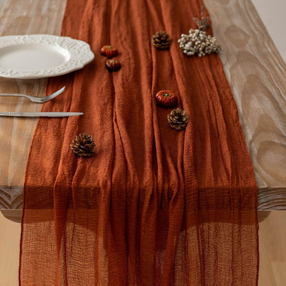 Keketo Fall Table Runner Terracotta Rust Gauze 120 Inch 10 FT Rustic Burnt Orange Cheese Cloth for Wedding Baby Bridal Shower Party Centerpiece Sheer Thanksgiving Fall Decorations for Home