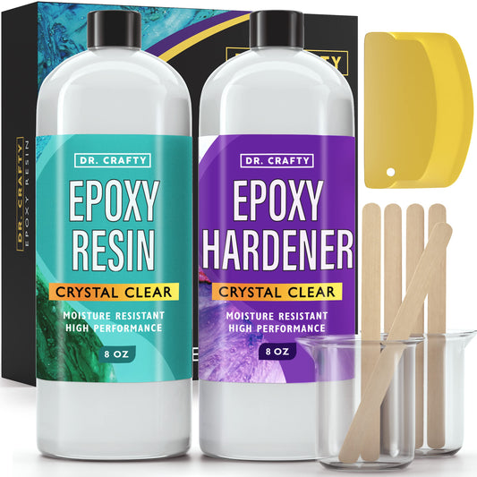 DR CRAFTY Clear Epoxy Resin Kit - Table Top, Art, Craft, Jewelry Casting, DIY, Tumblers & Wood - 2 Part Kit (16 Ounces)