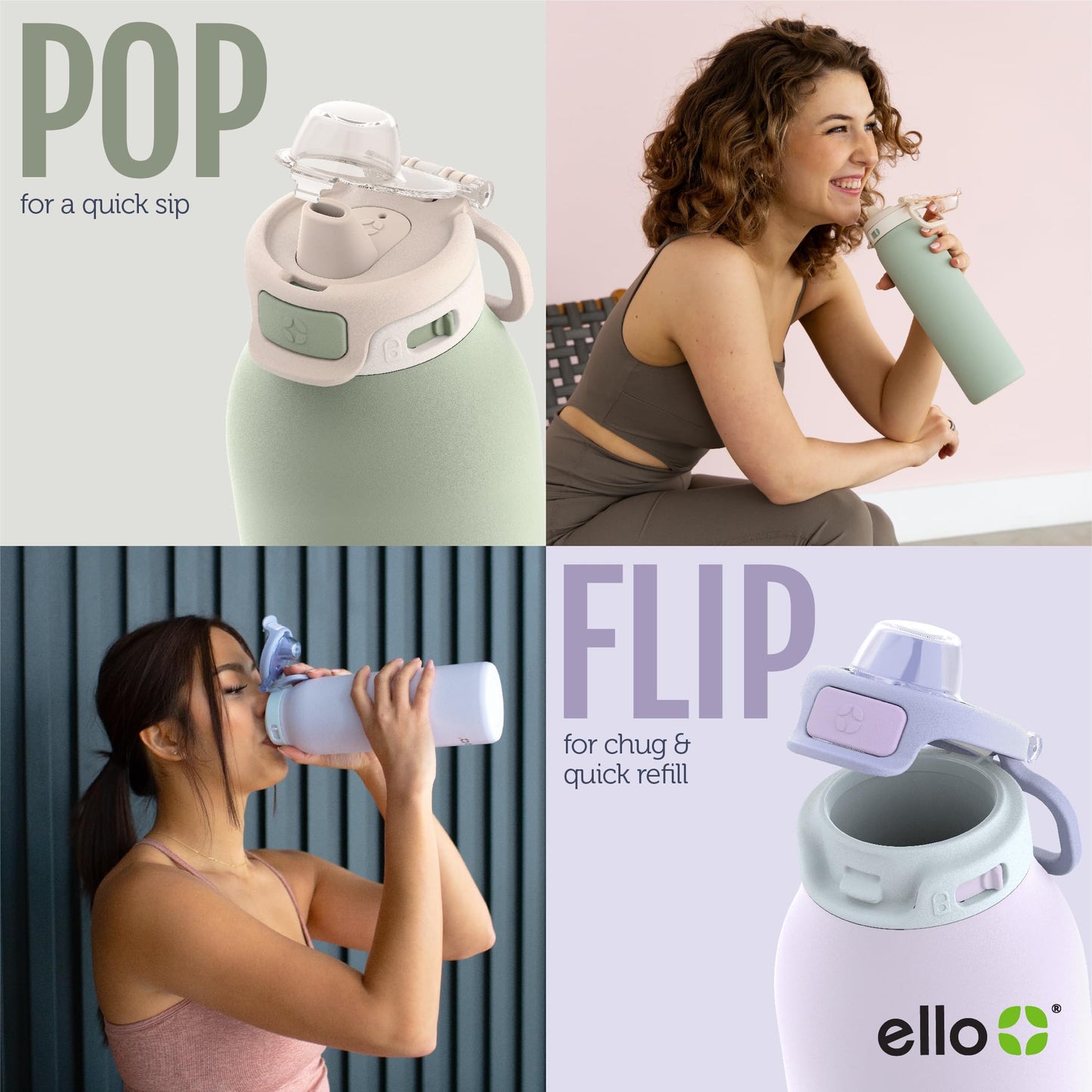Ello Pop & Fill 22oz Stainless Steel Water Bottle with Quick Fill Technology, Double Walled and Vacuum Insulated Metal, Leak Proof Locking Lid, Sip and Chug, Reusable, BPA Free, Coastal Sunrise