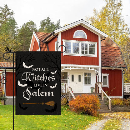 Halloween Garden Flag Not All Witches Live In Salem Broom Halloween Theme Vertical Double Sided Flag Holiday Farmhouse Patio Yard Outdoor Party Decor (Size-12.5" x 18")