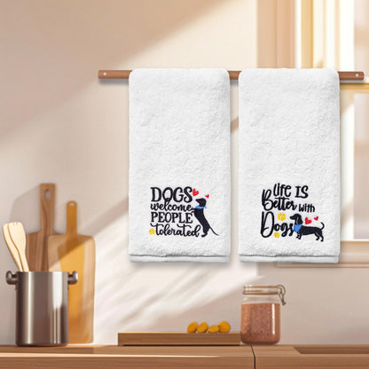 Dog Hand Towels for Bathroom Set of 2, Lover Gifts for Women Bathroom Decor Embroidered, Owners Mom Gifts Decorative New Home Tea Towels, 100% Cotton Soft for Kitchen 14x30 Inches