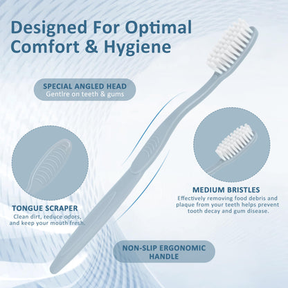 DR.BRIGHT 40-Pack Individually Wrapped Toothbrushes with Tongue Scraper | Bulk Soft Bristle Toothbrush Set for Adults, Travel-Friendly Disposable Toothbrushes for Hotels, Dental Offices(Multi-Colored)