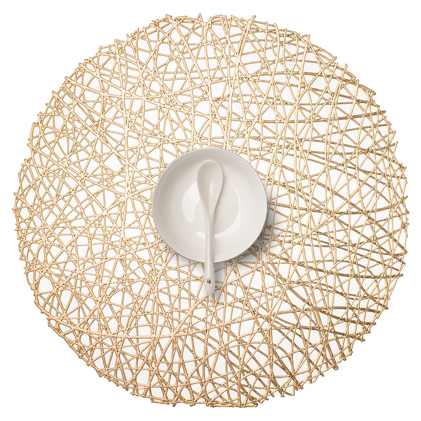 FunWheat Round Gold Placemats Placemat Set of 6 Hollow Out Place mats Heat-Resistant Shining 15 inches Table Mat Decorative Gift (Nest Gold)