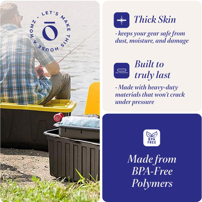 HOMZ 2-Pack Durabilt, Heavy Duty Plastic Storage Bins with Lids, 27 Gallon, Black/Yellow - Stackable Container Boxes for Home, Attic, and Garage Organization