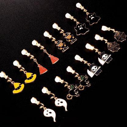 A Halloween Earrings Set of 20 Pairs Clip on Earrings for Without Pierced Ears,Vibrant Themes Like Pumpkin,Magic Broom, Fifty Hats, Crow, Bat, Black Cat