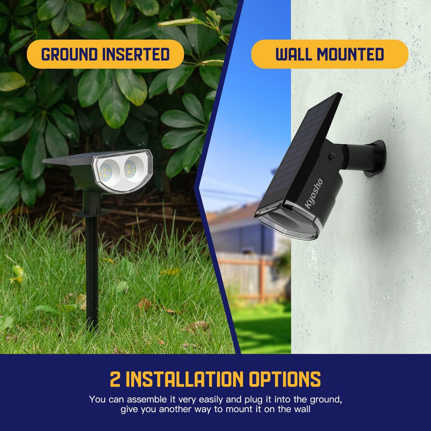 Kyosho Color Changing Solar Outdoor Lights, 9 Lighting Modes Halloween Christmas Lights, Waterproof RGBW Multicolor Solar Spotlight for Tree Pool Garden, 4 Pack