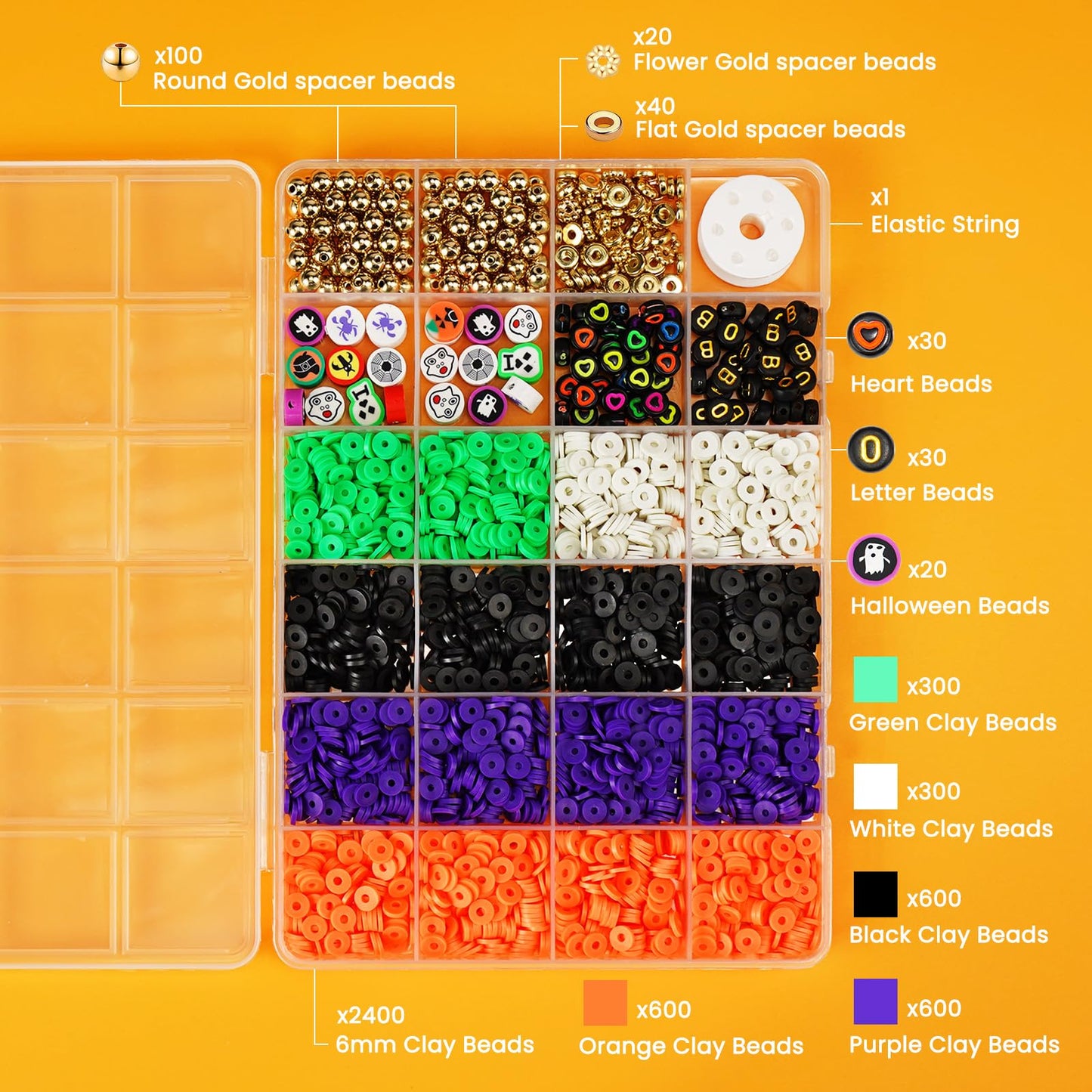 Gionlion 3000 Pcs Halloween Beads for Bracelets, Clay Beads Bracelet Making Kit Halloween Decorations Charms Jewelry Making, DIY Crafts for Gifts Party Favors