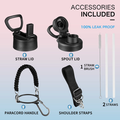 KXIAOCHEN Insulated Water Bottle, Stainless Steel Water Bottle, 2 Lids (Straw and Handle Lid),Wide Mouth Metal Water Bottles Keep Hot and Cold, Double Walled, Thermo Mug, Metal Canteen