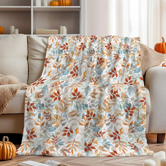 Horaldaily Fall Flannel Blanket Throw, Orange Blue Watercolor Leaves Soft Fuzzy Plush Cozy Fleece Blankets for Couch Sofa Bed Lounging, Ideal Gifts for Kids Adults Wife Self, 50x60