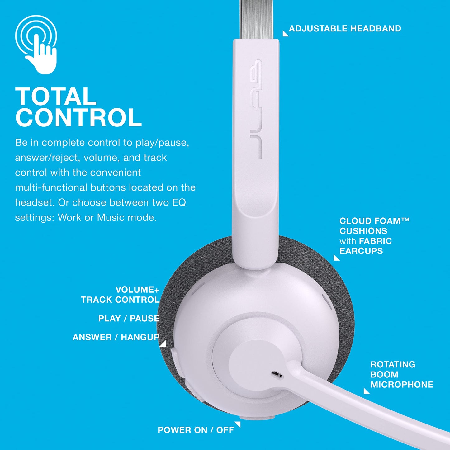 JLab Go Work Pop On-Ear Wireless Headset, Lilac, 50+ Hours Playtime, Bluetooth Multipoint, Rotating Boom Mic, Noise Canceling MEMS Microphone, Light-Weight and Portable, for PC/Mac or Mobile