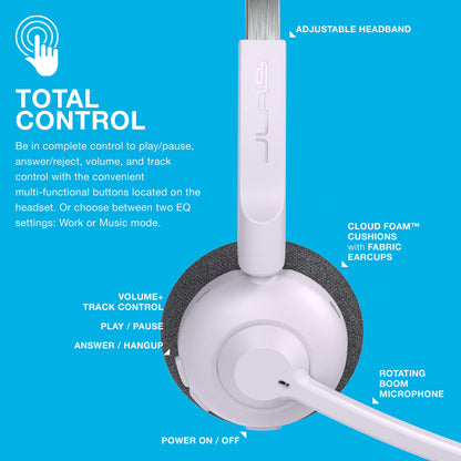 JLab Go Work Pop On-Ear Wireless Headset, Lilac, 50+ Hours Playtime, Bluetooth Multipoint, Rotating Boom Mic, Noise Canceling MEMS Microphone, Light-Weight and Portable, for PC/Mac or Mobile