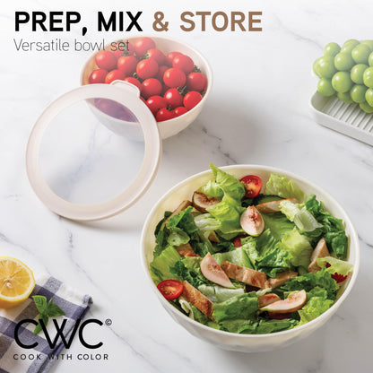 COOK WITH COLOR Mixing Bowls with Lids - 12 Piece Plastic Nesting Bowls Set includes 6 Prep Bowls and 6 Lids, Diamond Design - Microwave Safe