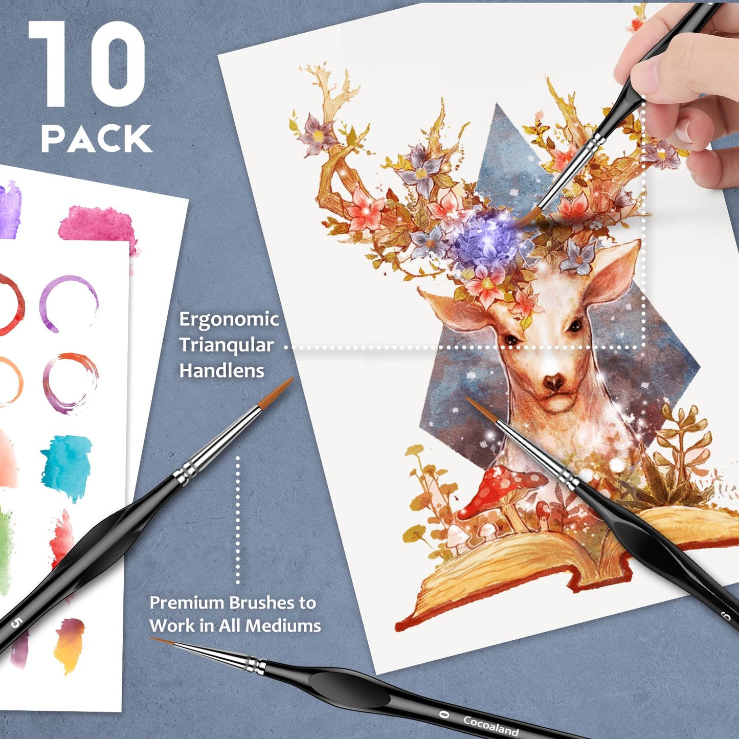 10Pcs Micro Paint Brushes Set with Triangular Handles - For Acrylic, Watercolor, Crafts, Models