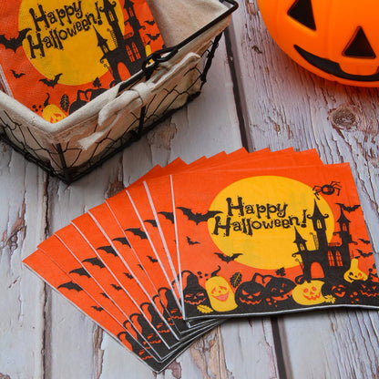 Elcoho 150 Pieces Halloween Disposable Beverage Paper Napkins Frightfully Fancy Cocktail Napkins with 2 Layers, 5 by 5 inches