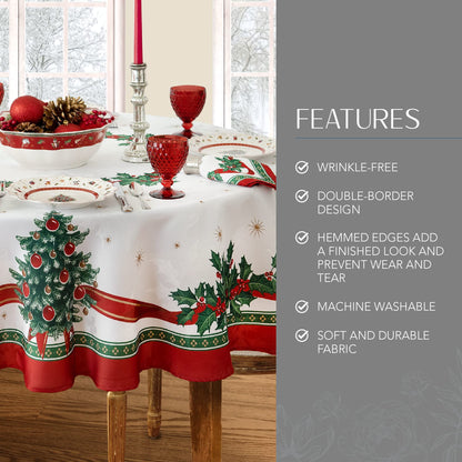 Elrene Home Fashions Villeroy & Boch Toy's Delight Christmas Fabric Tablecloth, Holiday Table Decor, 70" Round