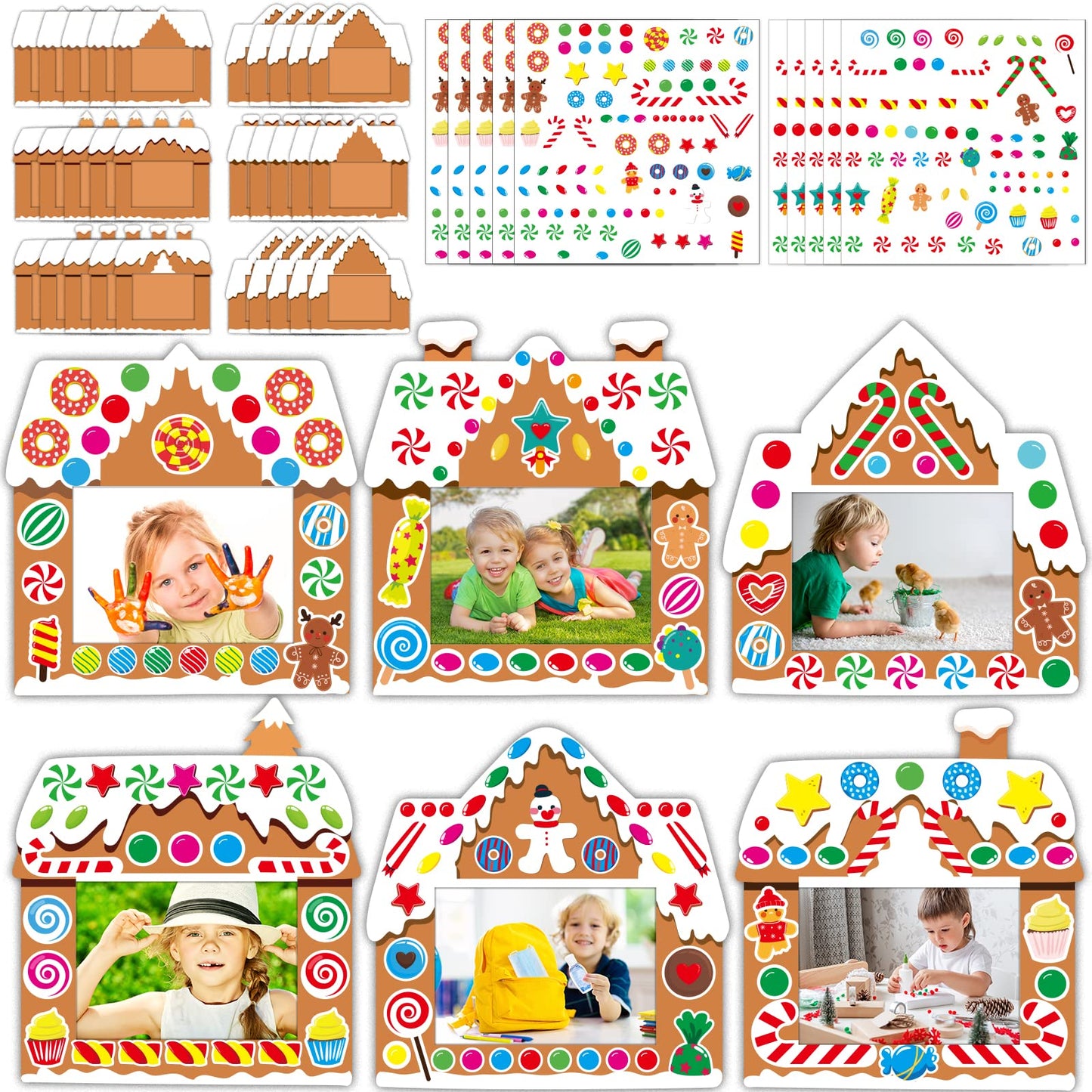 chiazllta 30 Packs Christmas Picture Frame Craft Kits for Kids, Xmas DIY Gingerbread Candy Craft Holiday Art Favor Home Class Game Activities for Kindergarten Preschool