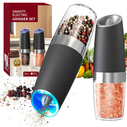 CIRCLE JOY Gravity Electric Salt and Pepper Grinder Set Automatic Salt and Pepper Grinder Set with LED Light, Battery Operated, Adjustable Coarseness, Large Capacity, for Home Kitchen BBQ